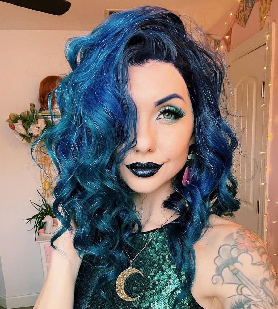 curly dark blue hair