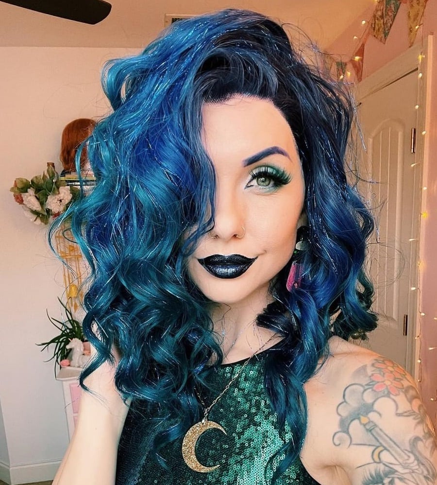 curly dark blue hair
