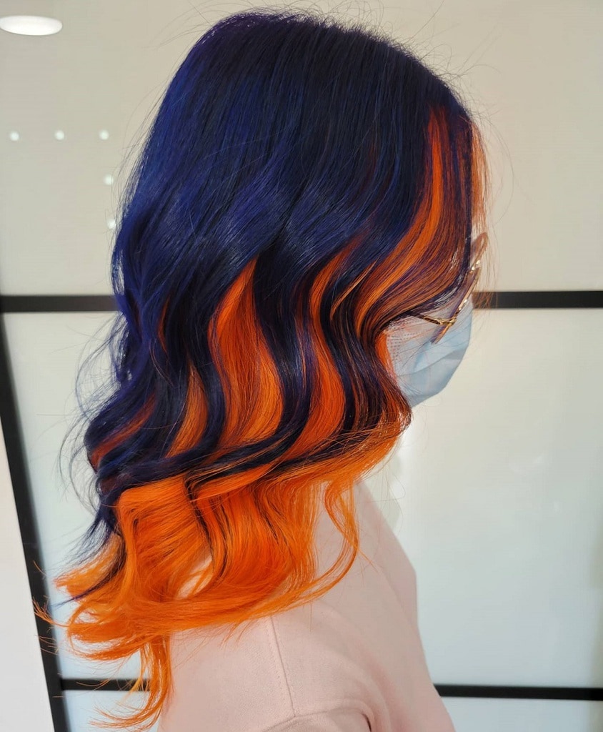 dark blue and orange hair