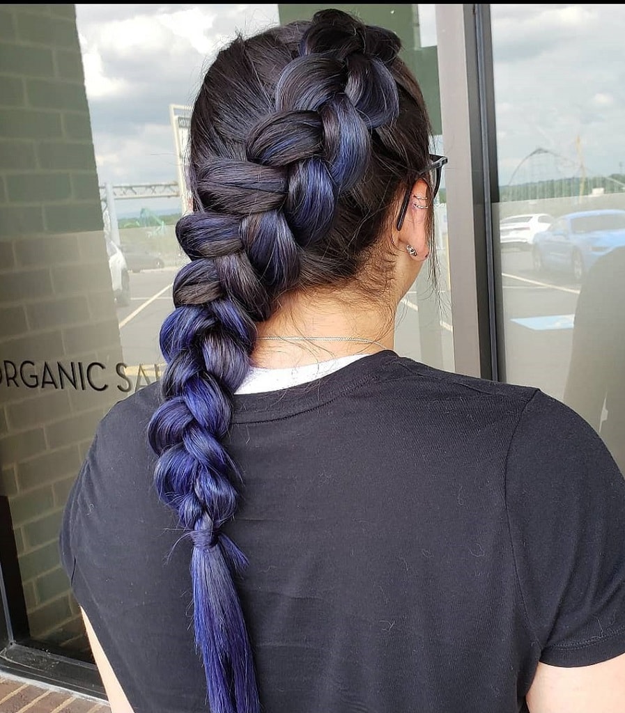 dark blue hair with braid