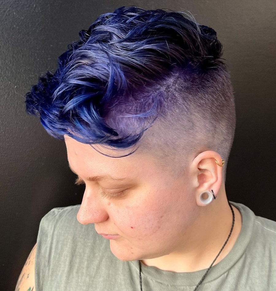 dark blue hair with shaved side