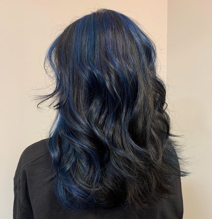dark blue highlights on brown hair