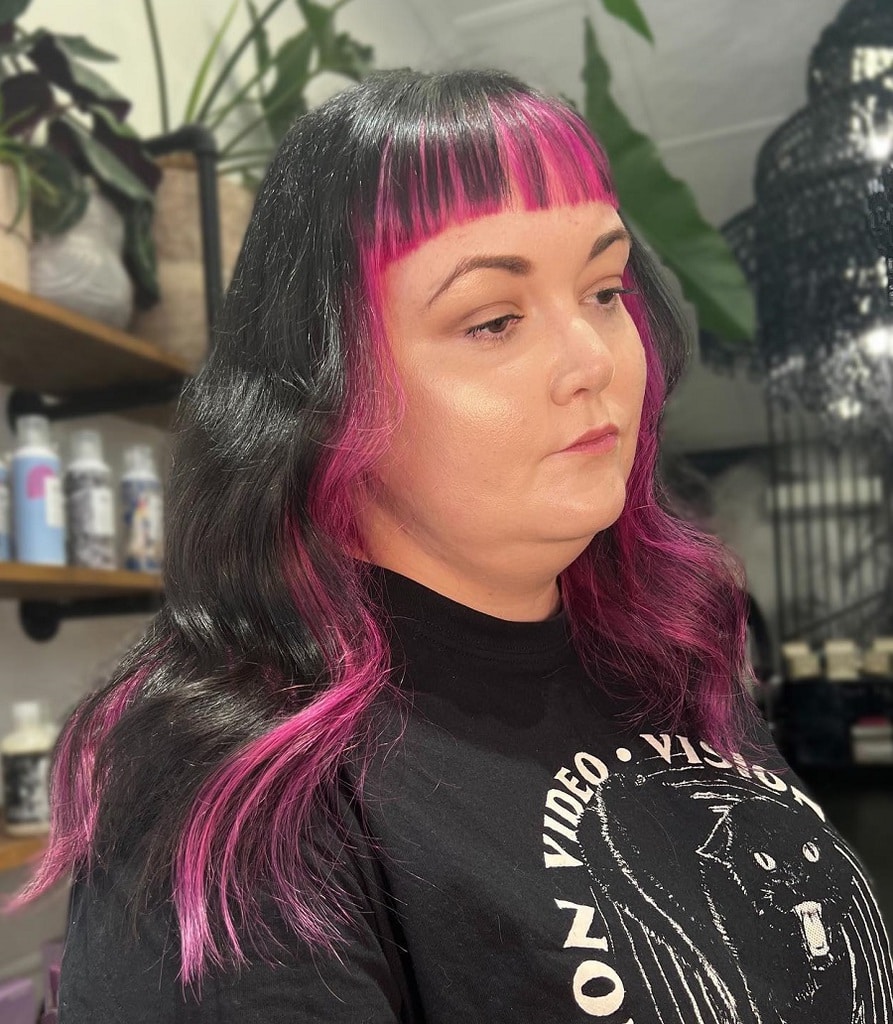 face framing pink highlights with bangs