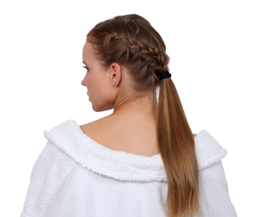 french braided low ponytail