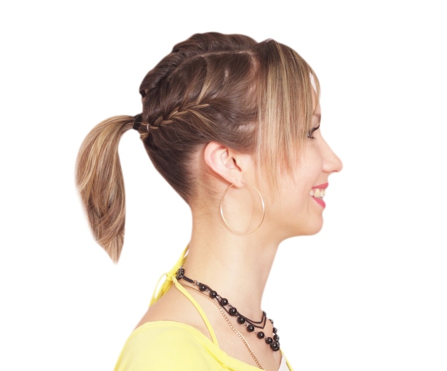 french braided short ponytail