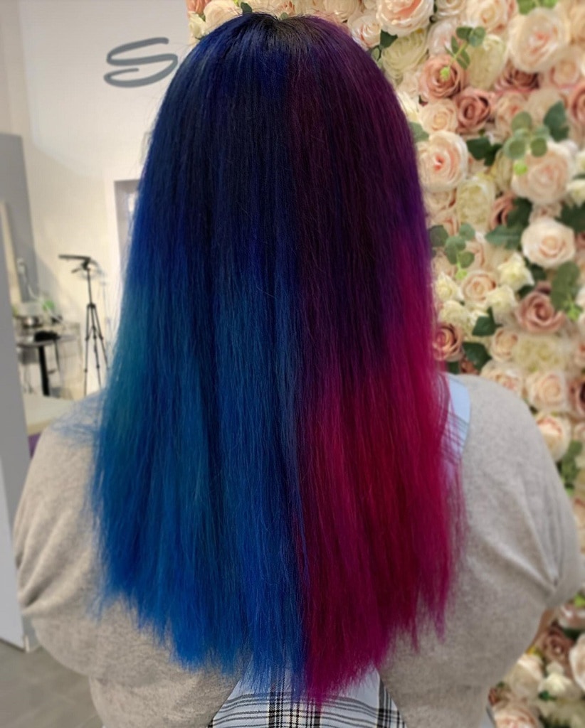 half and half dark blue and purple hair