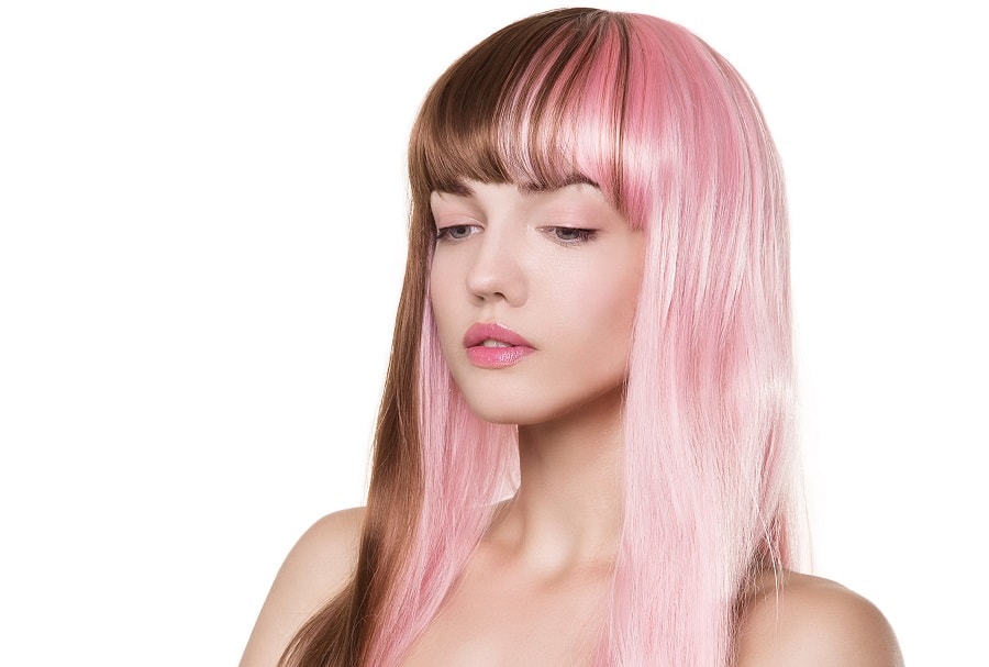 half and half long pastel pink hair