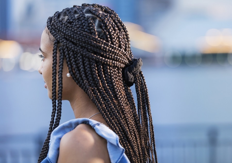 half up half down long box braids