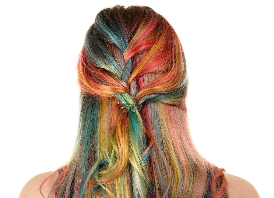 half up half down rainbow hair