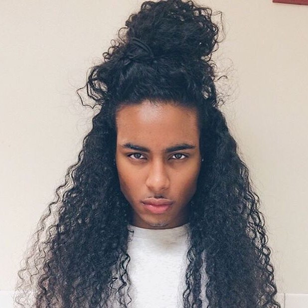 half up long hairstyle for black men