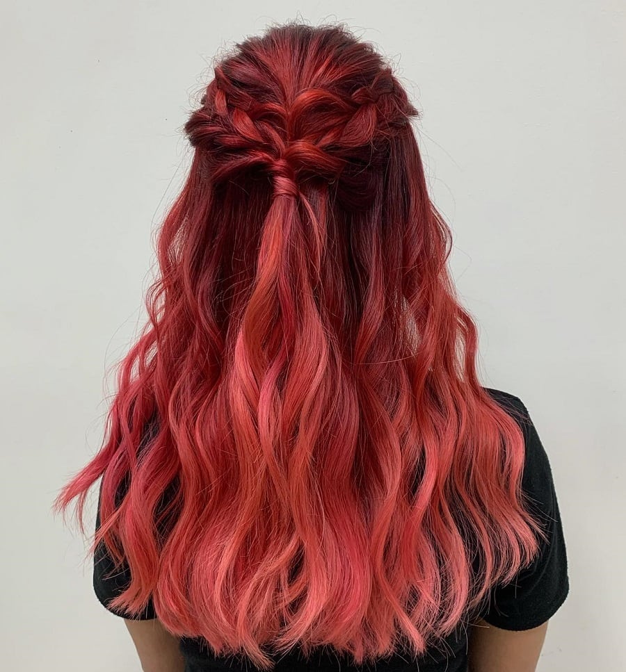 half up red ombre hair