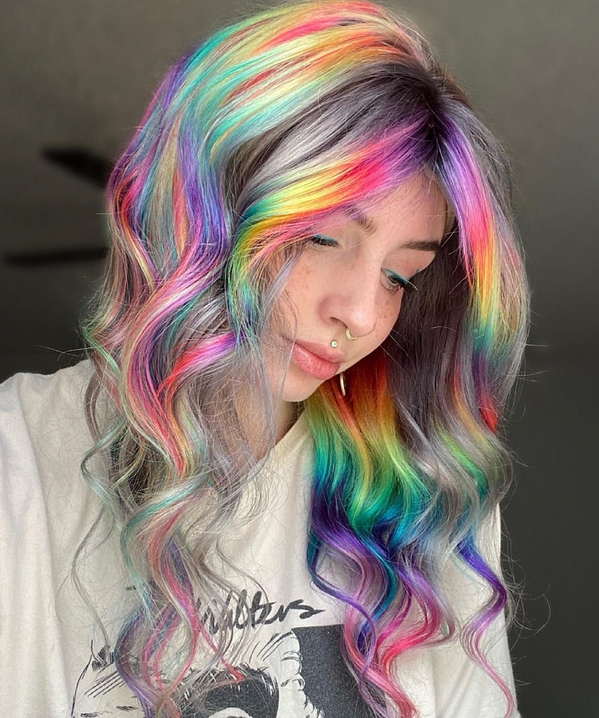 long wavy holographic hair