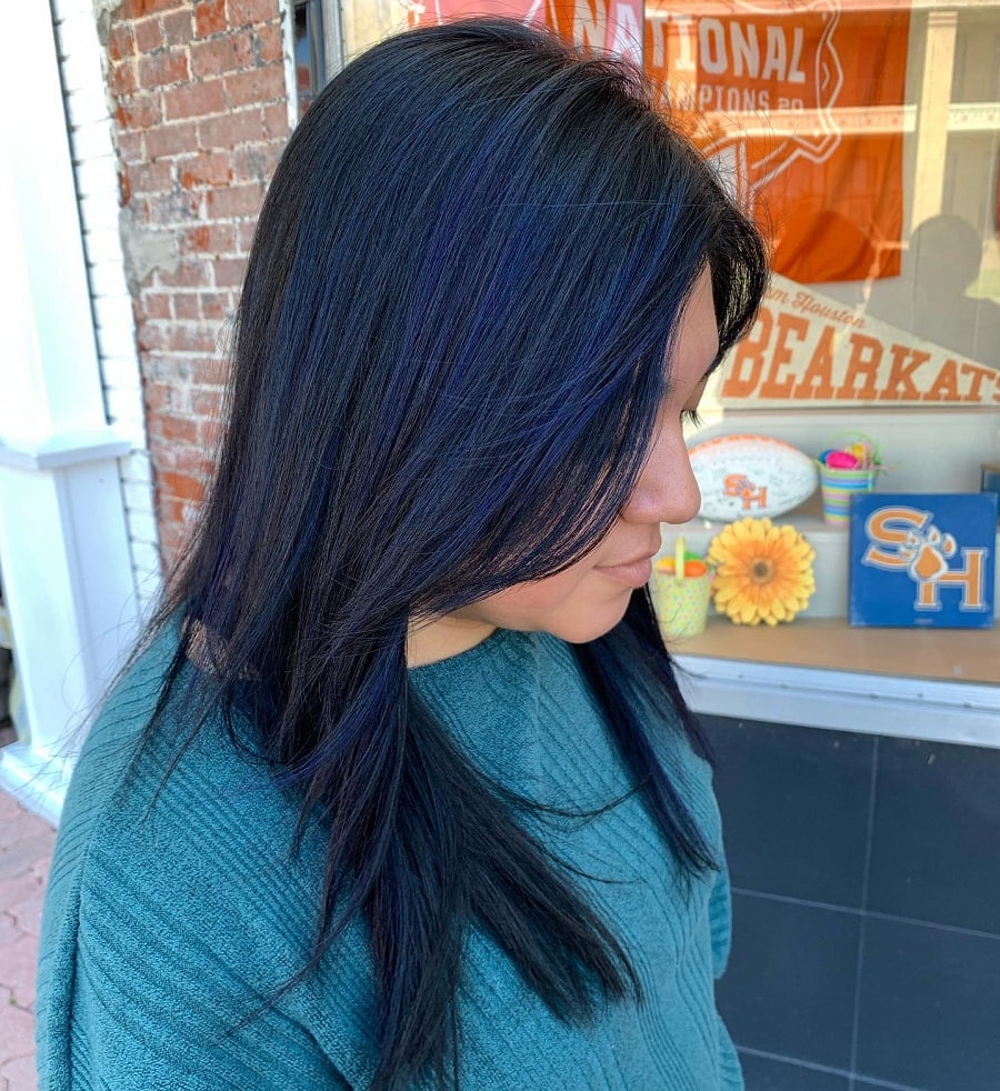 layered blue black hair