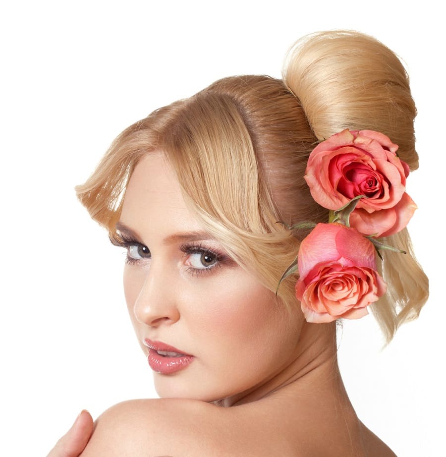 updo with long bangs for round faces