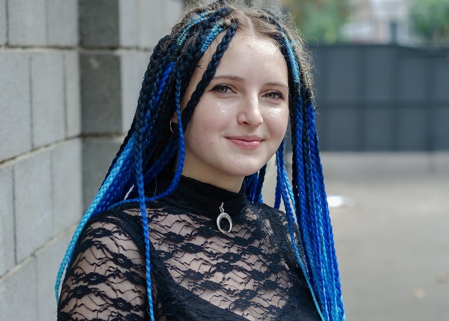 long black and blue braids