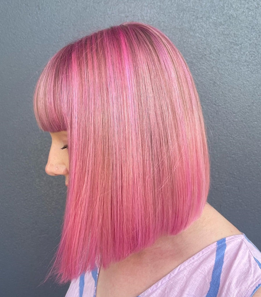 long pink bob with bangs