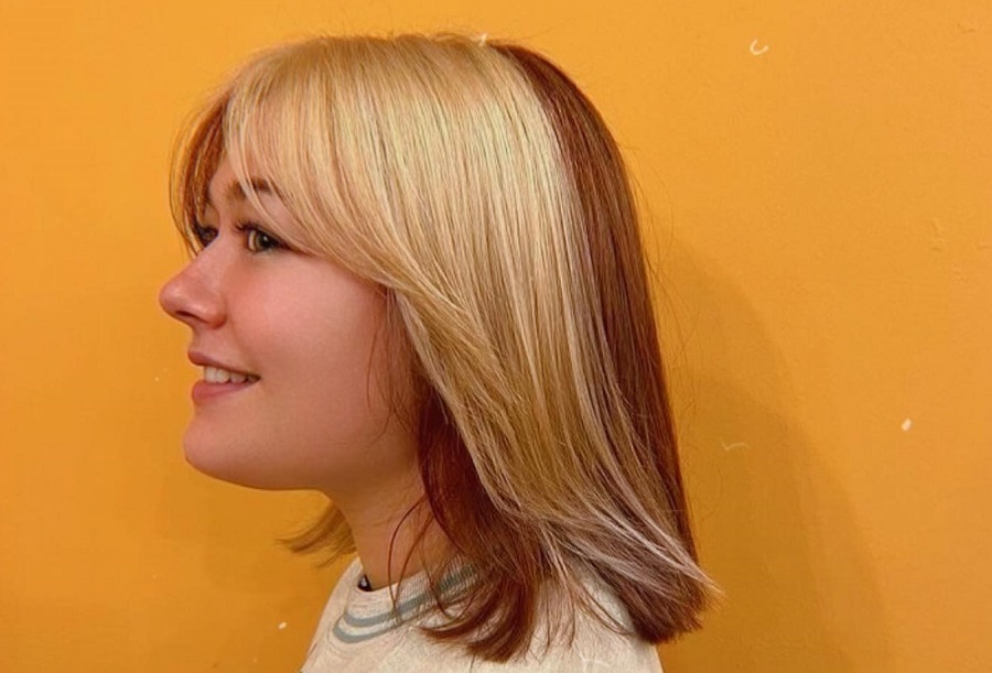 two tone long bob with bangs