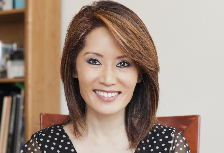 long bob with highlights for Asian women