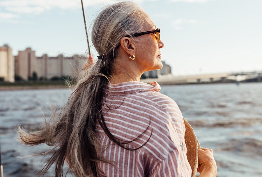 long hair ponytail for older women