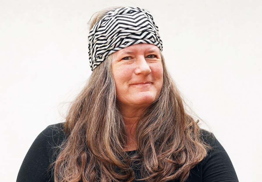 long hairstyle with bandana for older women