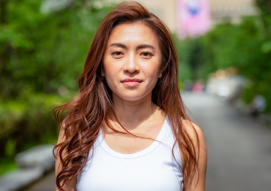 long layered brown hair for Asian women