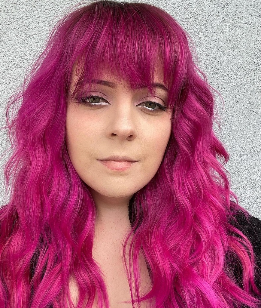 long magenta pink hair with bangs