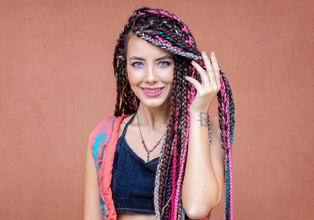 long multicolored box braids
