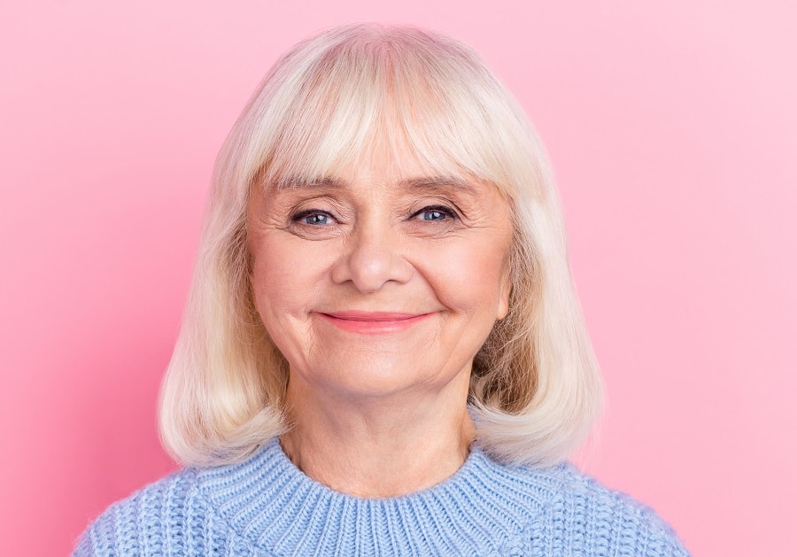 long white bob with bangs for older women