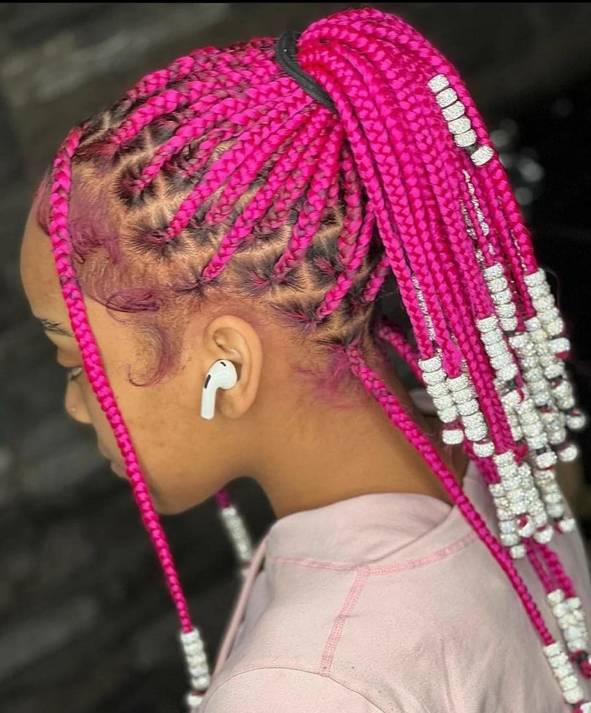 magenta braids with beads