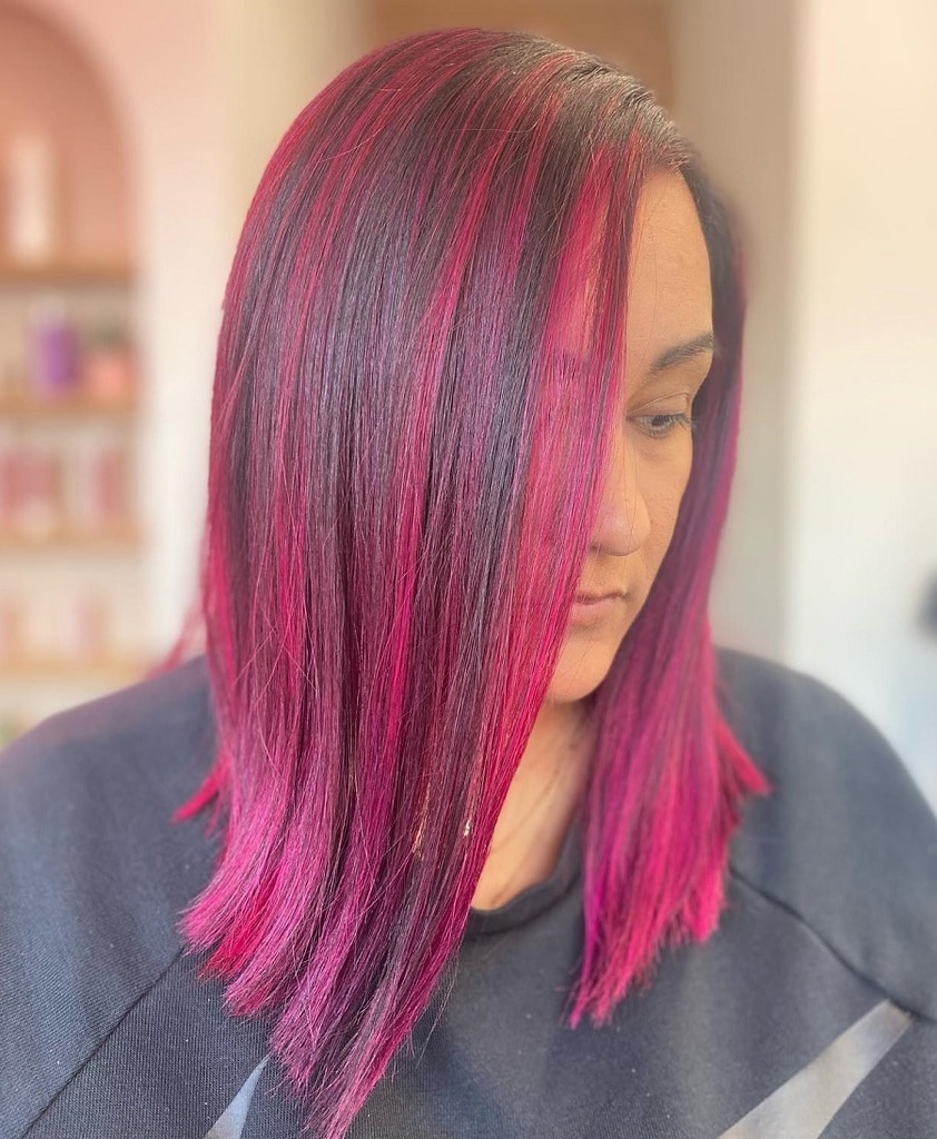 magenta pink highlights on dark hair
