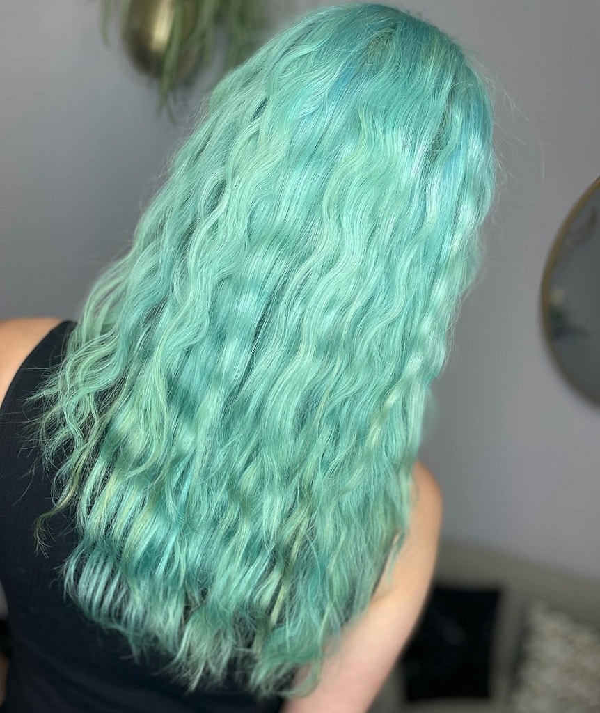 long mint green crimped hair