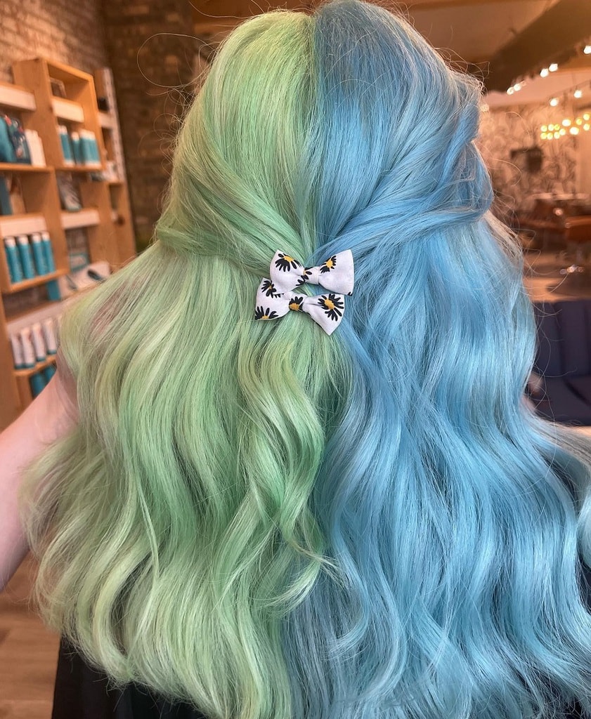 half and half mint green and pastel blue hair