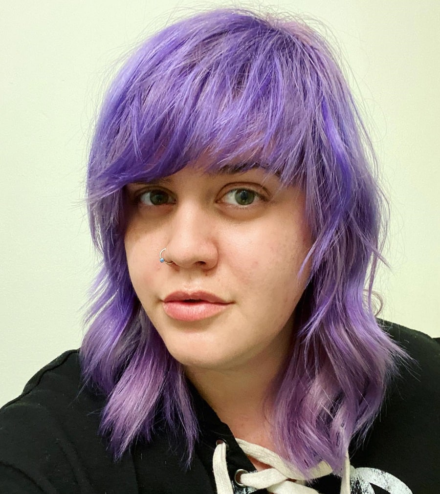 modern shag with pastel purple hair