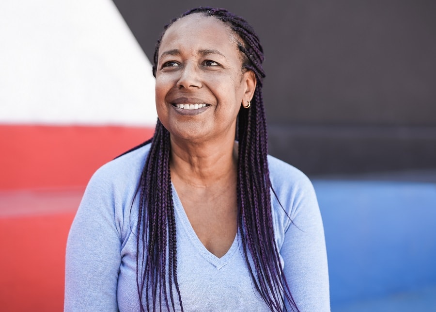 older black woman with long braids hairstyle