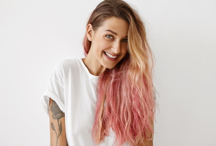 pastel pink ombre hair with beach waves