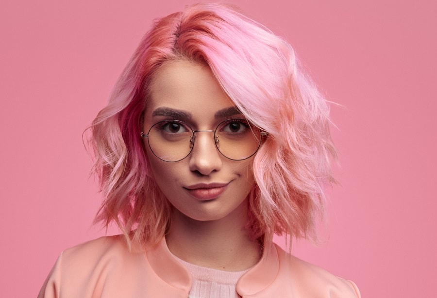 pastel pink wavy bob