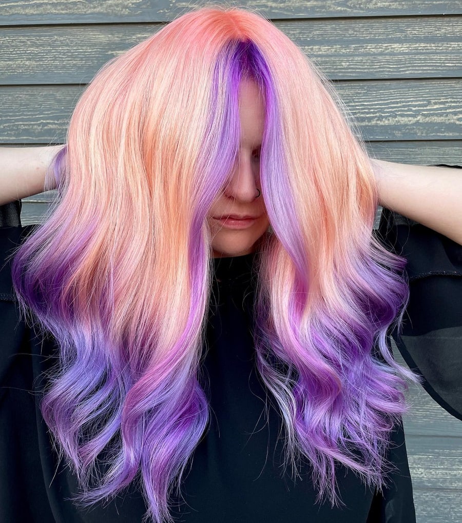 peach and pastel purple hair