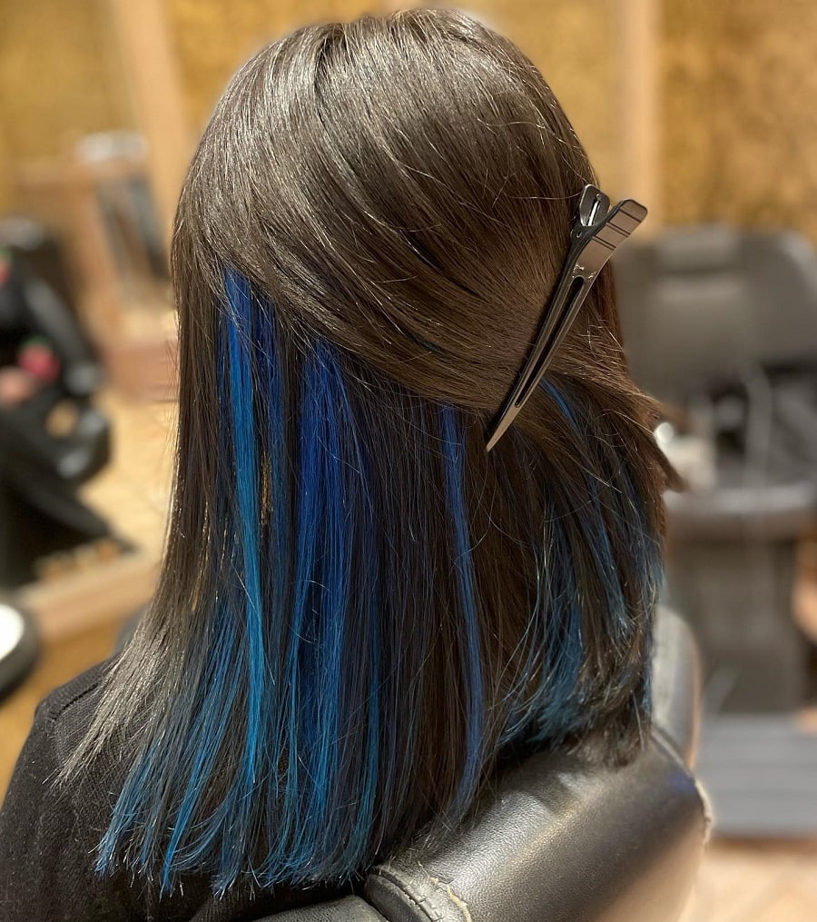 peekaboo dark blue hair