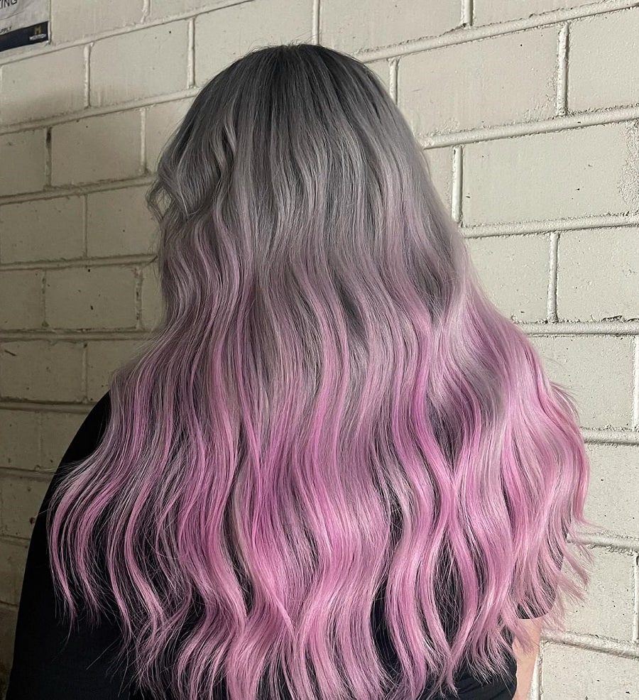wavy ash blonde to pink ombre hair