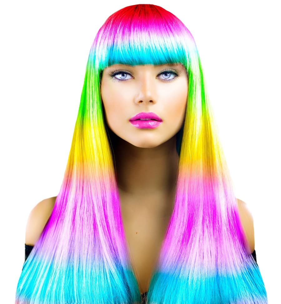 rainbow hair with bangs