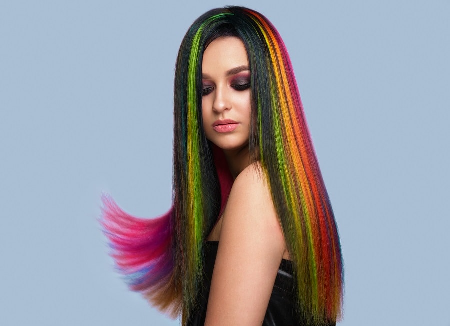 rainbow highlights on dark hair