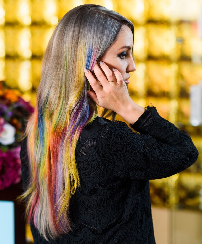 rainbow highlights on wavy hair