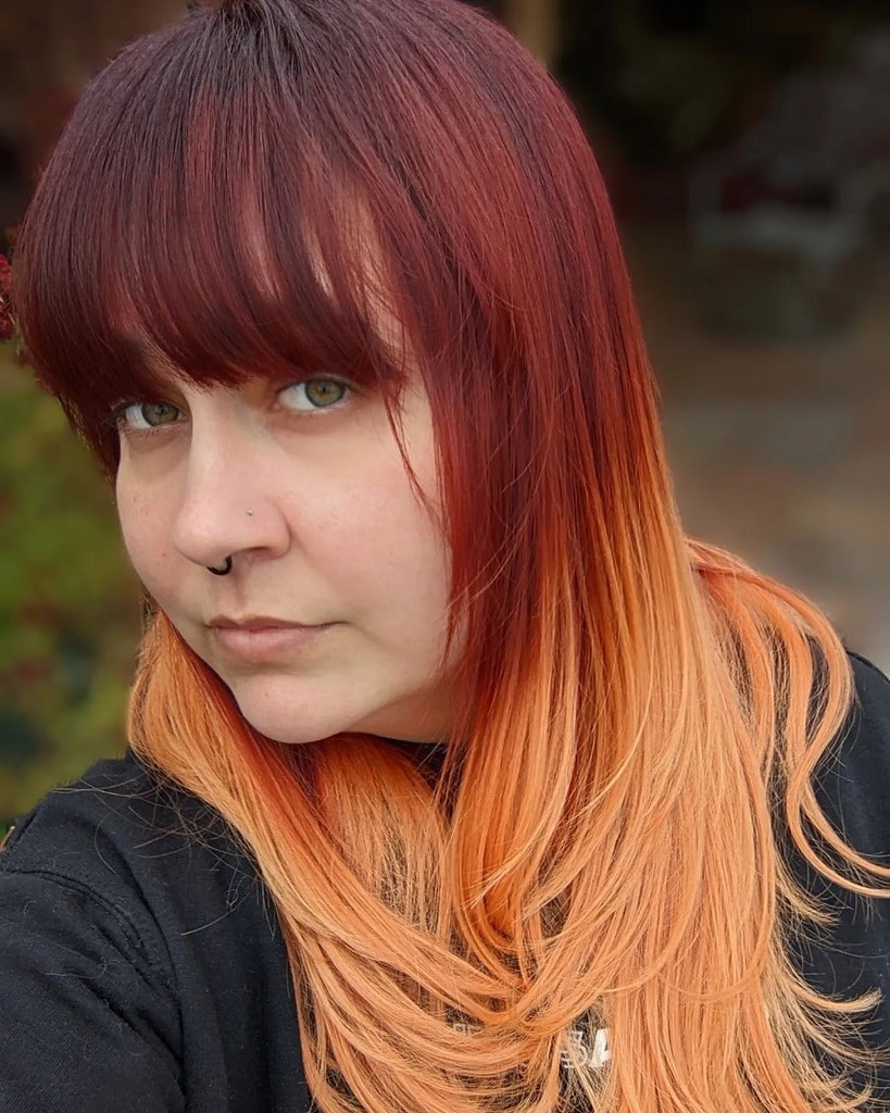 red ombre hair with bangs