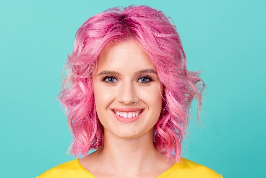 shag haircut with pastel pink hair