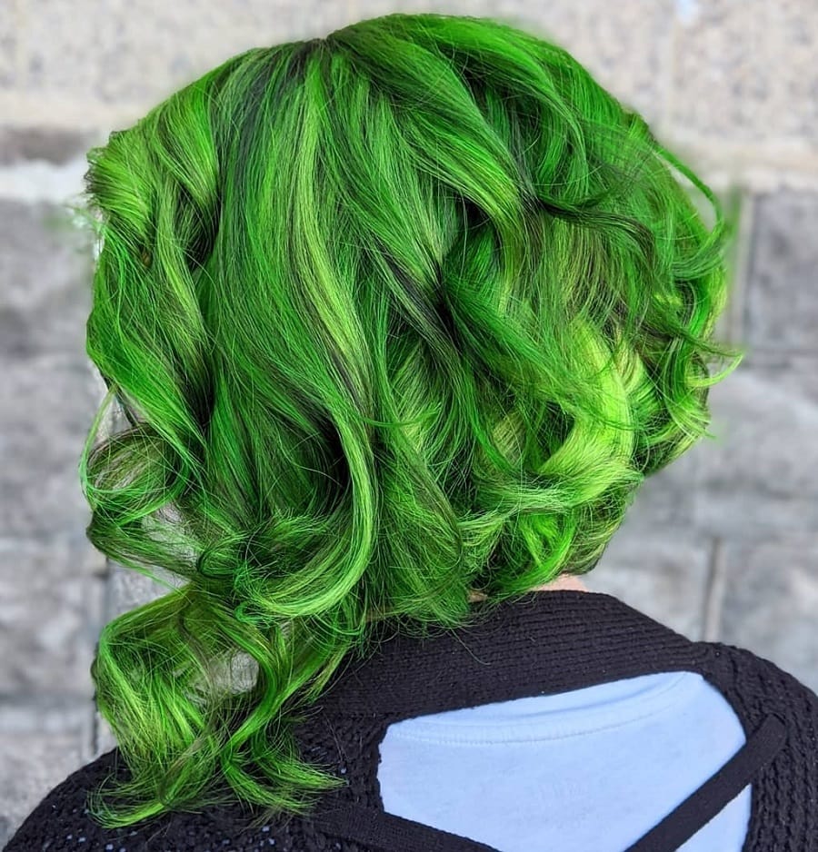short asymmetrical green balayage hair