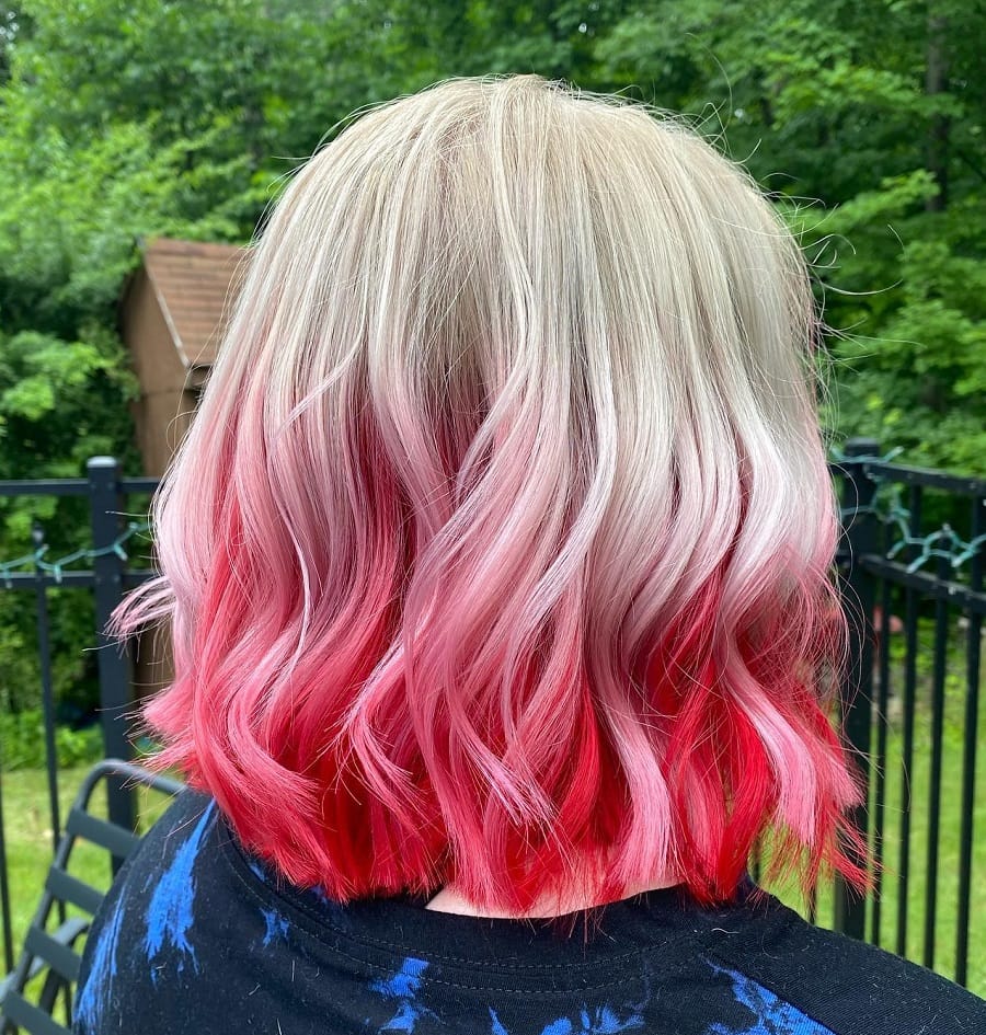 short blonde hair with pink balayage ends