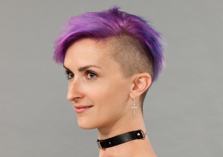 short punk haircut with purple hair