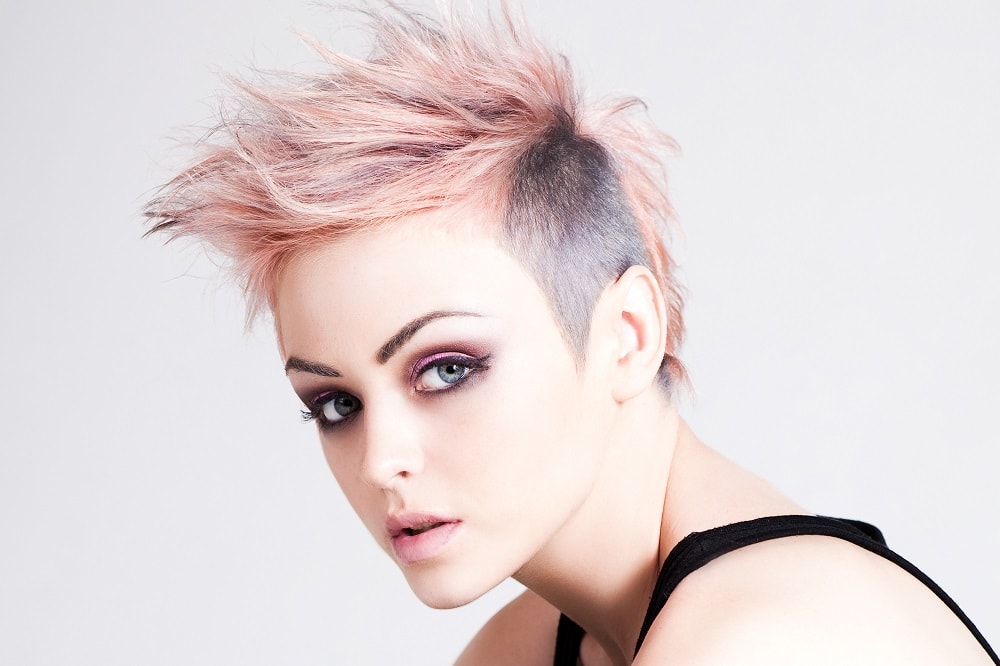 punk hairstyle with short pastel pink hair