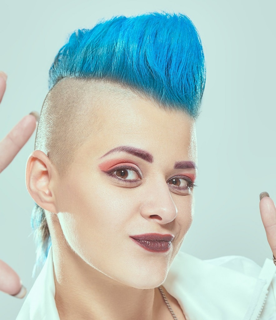 short punk hairstyle with blue hair