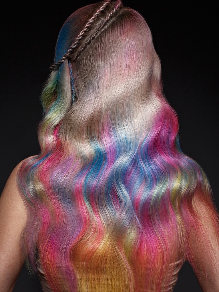 silver hair with rainbow highlights